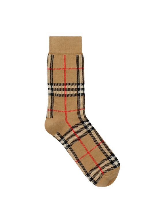 Check Cotton Cashmere Blend Socks, , hi-res