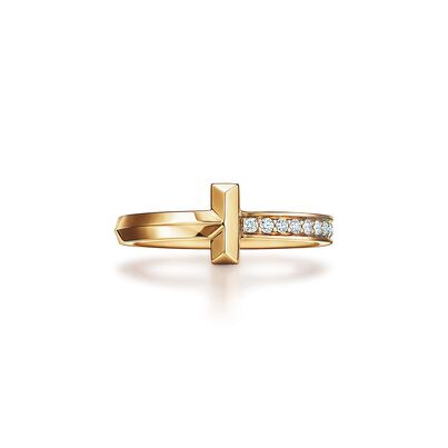 Tiffany T T1 Ring in Yellow Gold with Diamonds, 2.5 mm Wide - Size 7