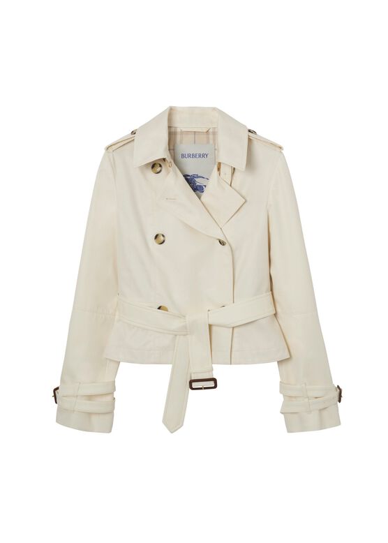Cropped Tropical Gabardine Trench Jacket, , hi-res