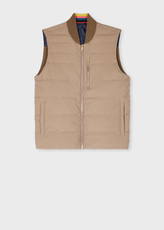 TAUPE MIXED MEDIA GILET, , hi-res