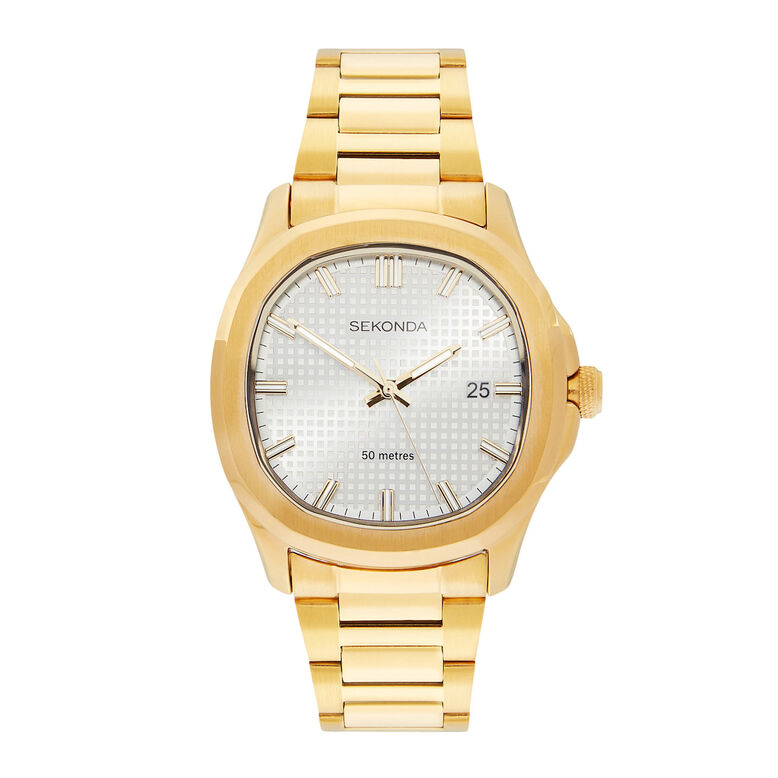 Gold Case Stainless Steel Watch, , hi-res