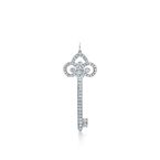 Tiffany Keys fleur de lis key pendant in platinum with diamonds. - Size  2 in
