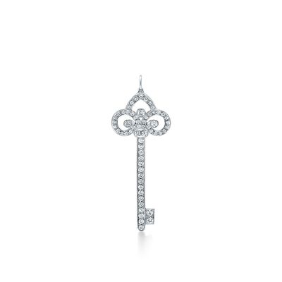 Tiffany Keys fleur de lis key pendant in platinum with diamonds. - Size  2 in
