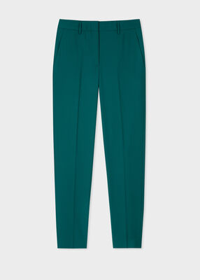 Women's Tapered-Fit Dark Teal Wool Trousers