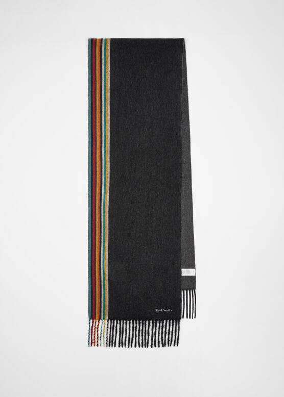 PLAIN BLACK CASHMERE WITH STRIPE, , hi-res