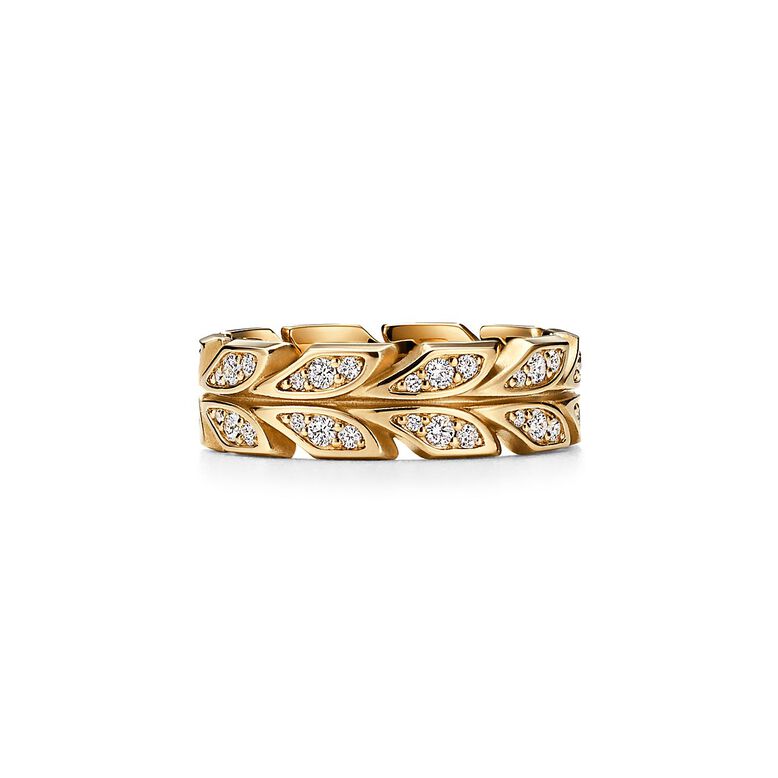 Tiffany Victoria&reg; Vine Band Ring in Yellow Gold with Diamonds, 6 mm Wide - Size 5, , hi-res
