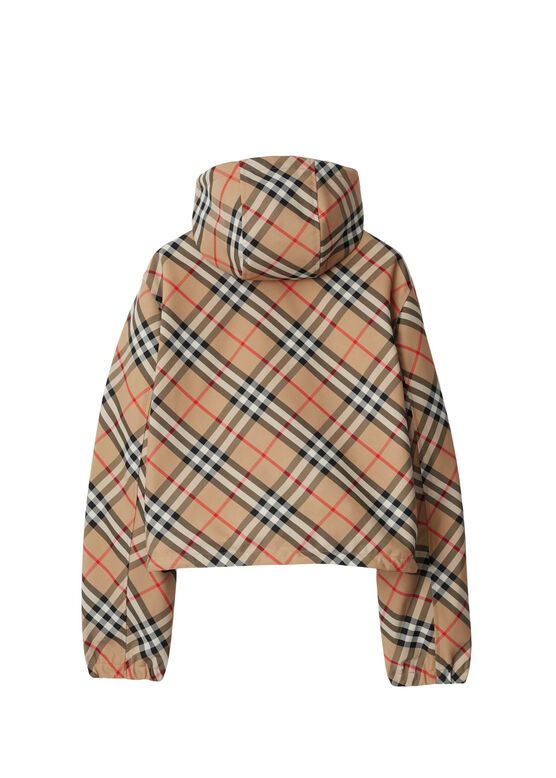 Cropped Reversible Check Hooded Jacket, , hi-res