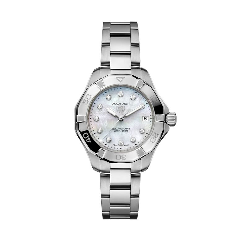 Aquaracer Professional 200 Solargraph 34mm Ladies Watch Mother Of Pearl Diamonds, , hi-res