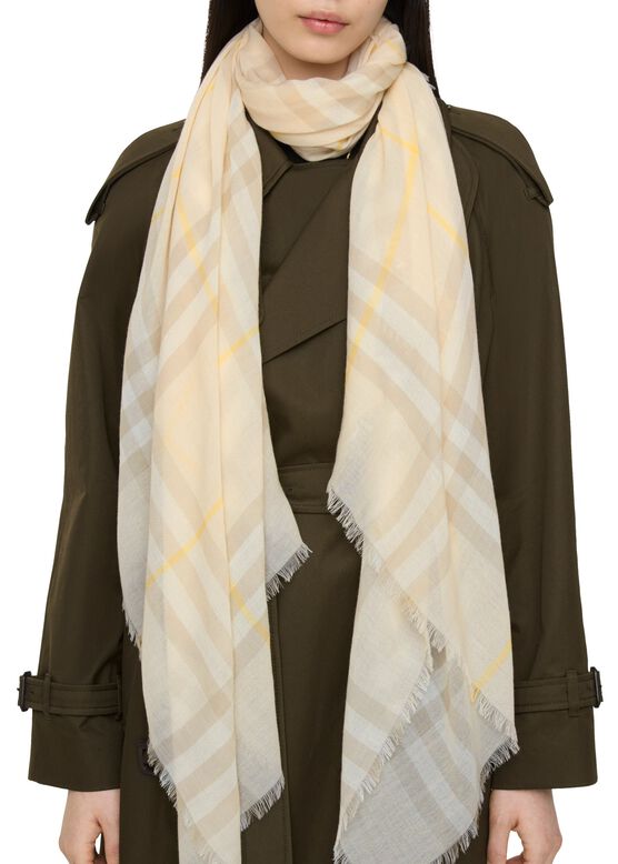 Wide Check Wool Scarf, , hi-res