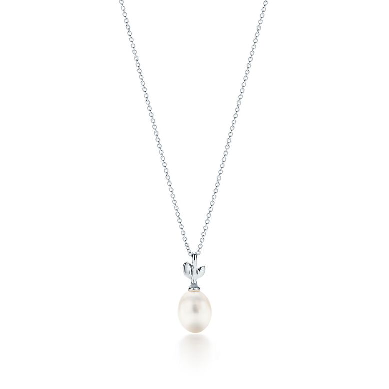 Paloma Picasso&reg; Olive Leaf pendant in sterling silver with a cultured pearl., , hi-res