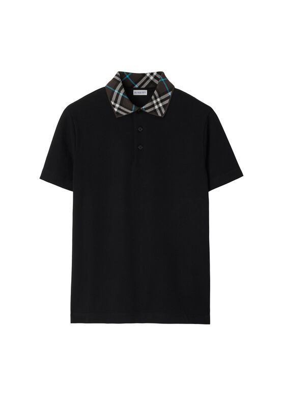 Check Collar Cotton Polo Shirt, , hi-res