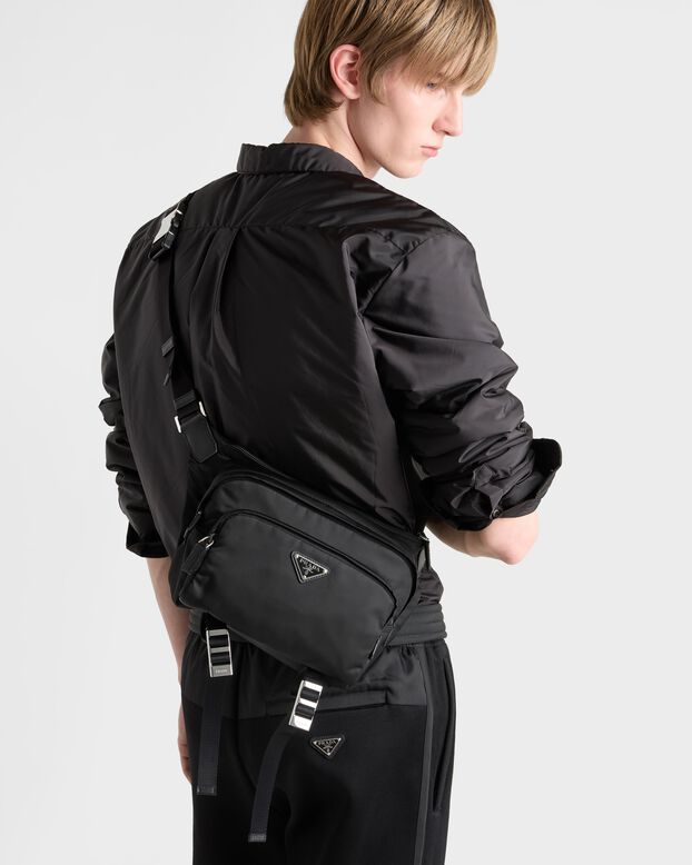 Re-Nylon and leather shoulder bag, , hi-res