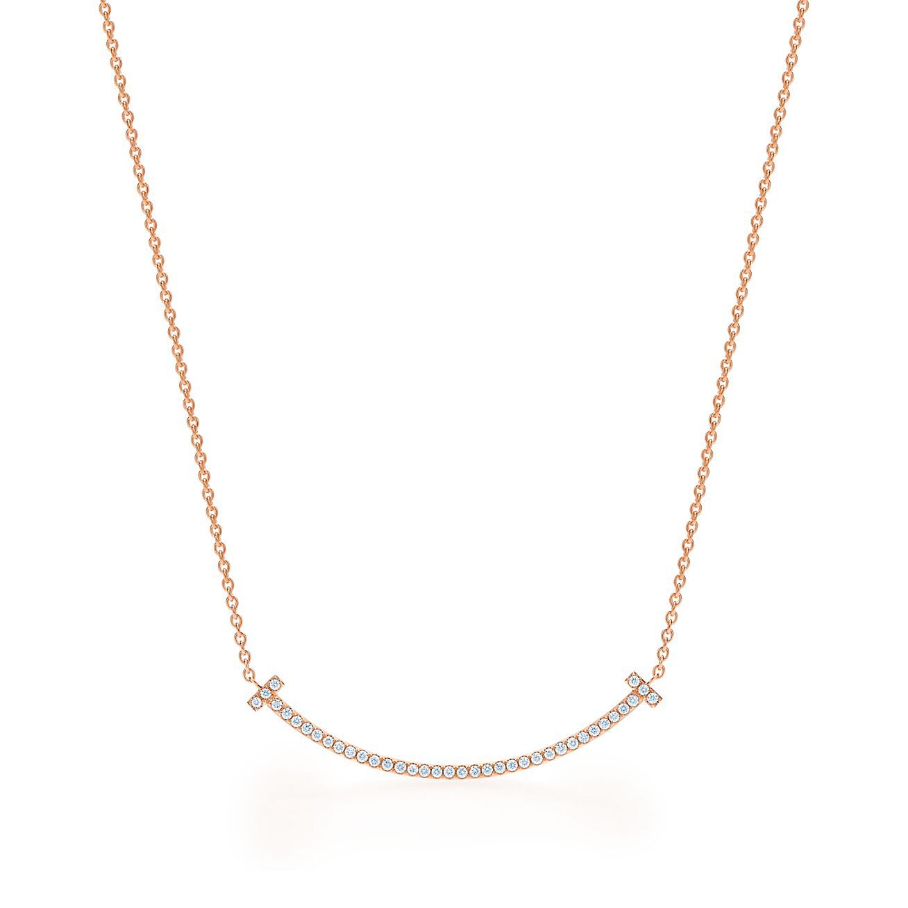 Tiffany Co Tiffany T Smile Pendant in Rose Gold with Diamonds Small Necklaces Heathrow Reserve Collect