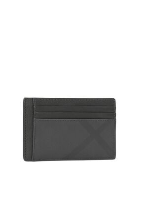 London Check and Leather Money Clip Card Case, , hi-res