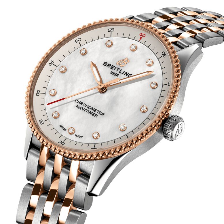 Navitimer 32mm Ladies Watch White Mother Of Pearl Stainless Steel and 18k Red Gold, , hi-res