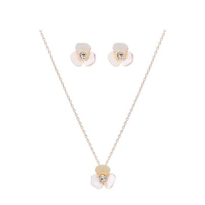 Mother of Pearl Flower Earring and Pendant Set - Rose Gold