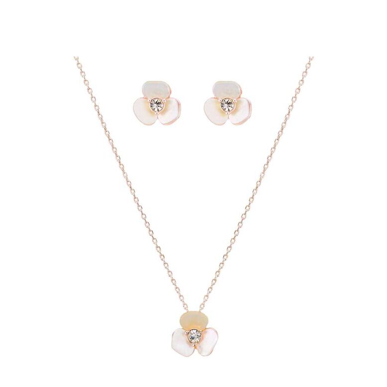 Mother of Pearl Flower Earring and Pendant Set - Rose Gold, , hi-res