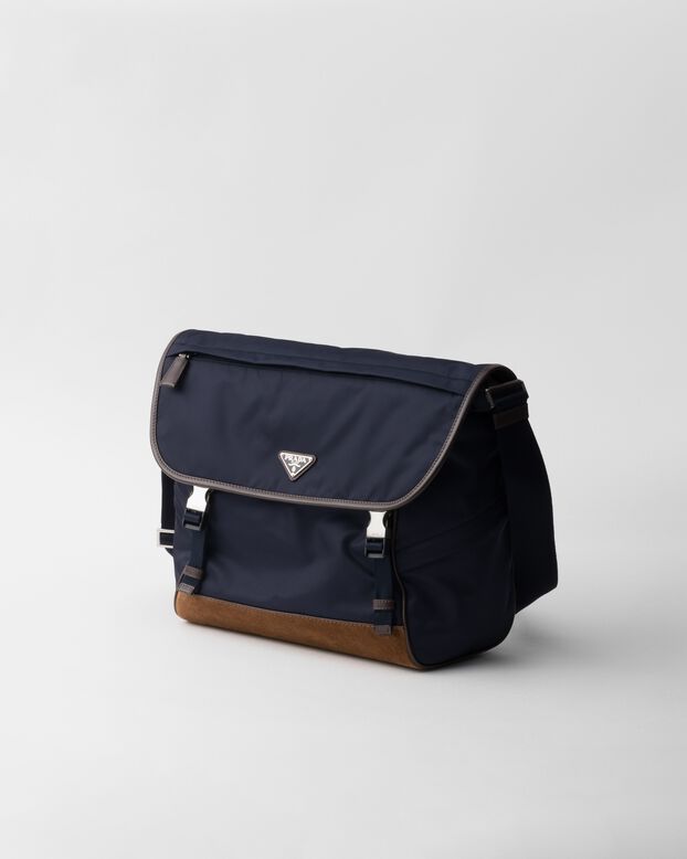 Large Re-Nylon and leather shoulder bag, , hi-res