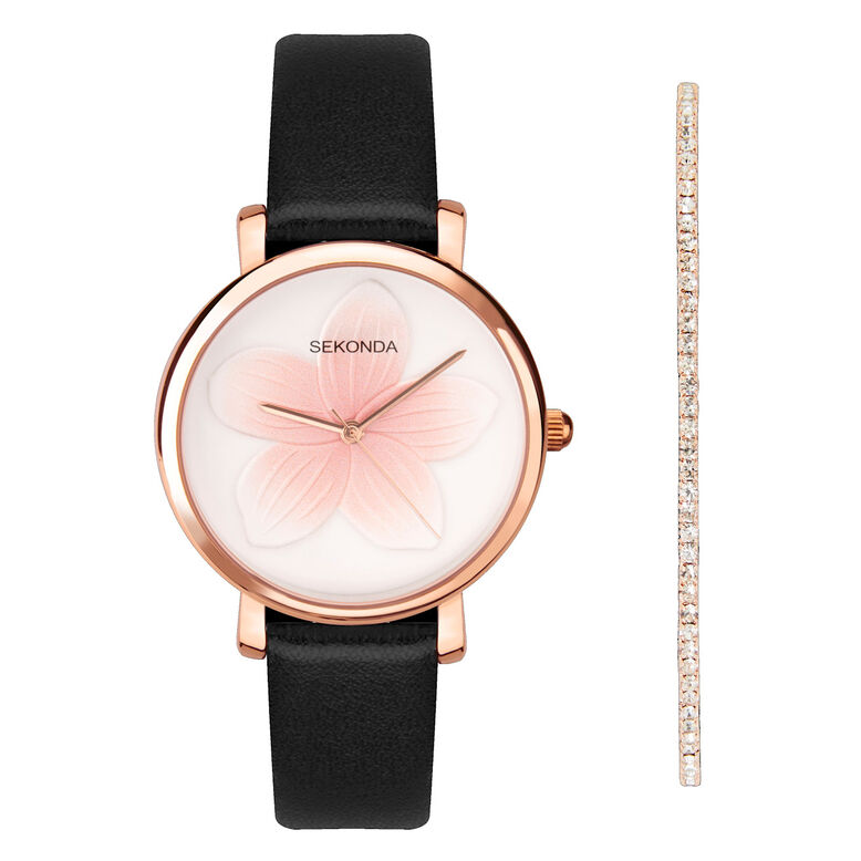 Ladies Print Watch Gift Set Pink 3D Flower - Pink, , hi-res
