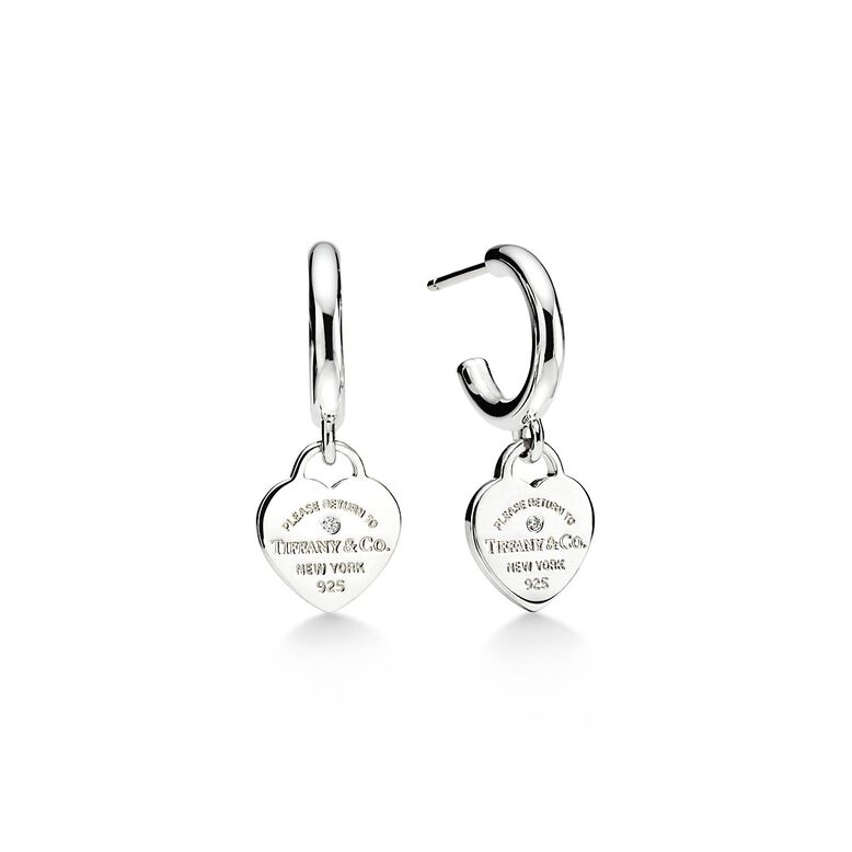 Return to Tiffany&trade; Hoop Earrings in Sterling Silver with Diamonds, Mini, , hi-res