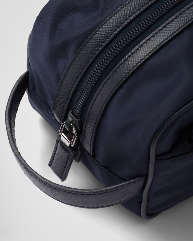 Re-Nylon and Saffiano leather travel pouch, , hi-res