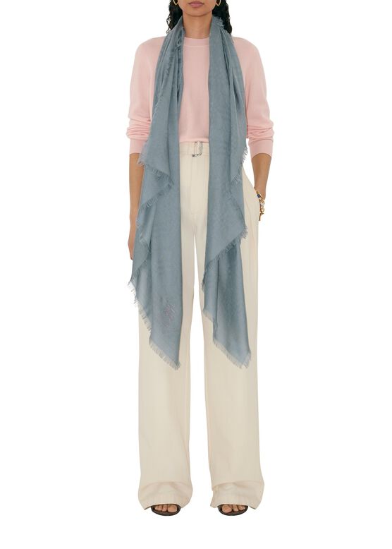 Wide Check Wool Silk Scarf, , hi-res