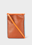 TAN COLOUR BLOCK LEATHER POUCH BAG 
