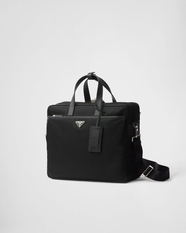 Re-Nylon and Saffiano leather briefcase, , hi-res