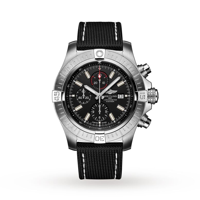Super Avenger Chronograph 48 Stainless Steel Leather Strap Watch, , hi-res