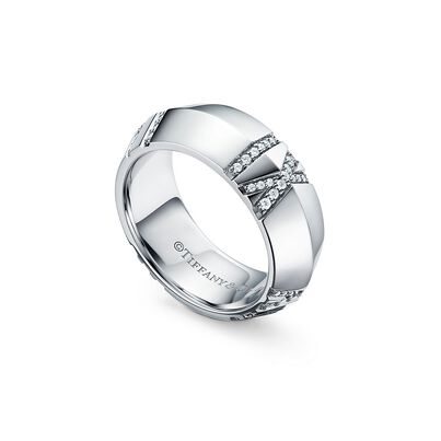 Atlas&reg; X Closed Wide Ring in White Gold with Diamonds, 7.5 mm Wide - Size 6, , hi-res
