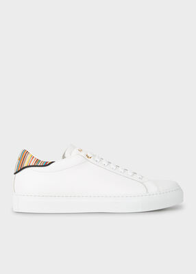 Men's White Leather 'Beck' Trainers With 'Signature Stripe' Heel Panels