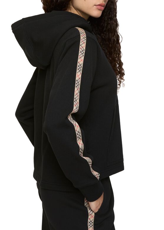 Check Trim Cotton Zip Hoodie, , hi-res