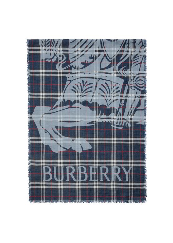 Wide EKD Check Wool Silk Scarf, , hi-res