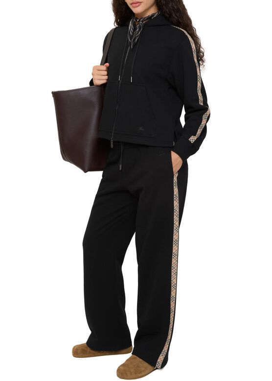 Check Trim Cotton Track Pants, , hi-res