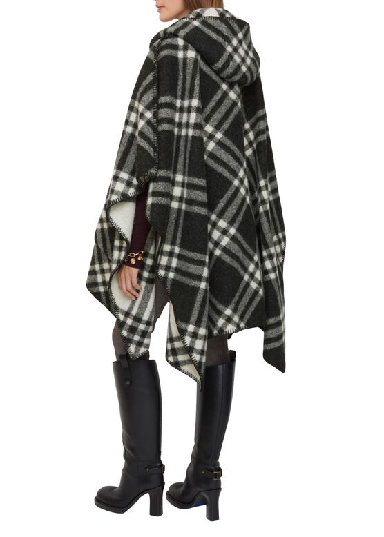 Reversible Check Wool Cape, , hi-res