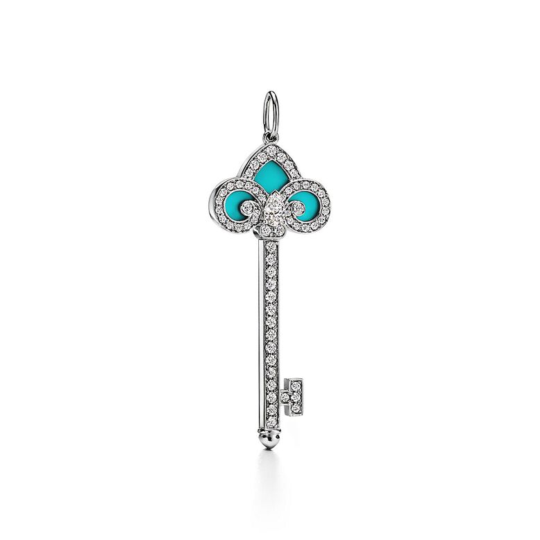 Tiffany Keys Fleur de Lis Key in Platinum with Diamonds and Turquoise, , hi-res