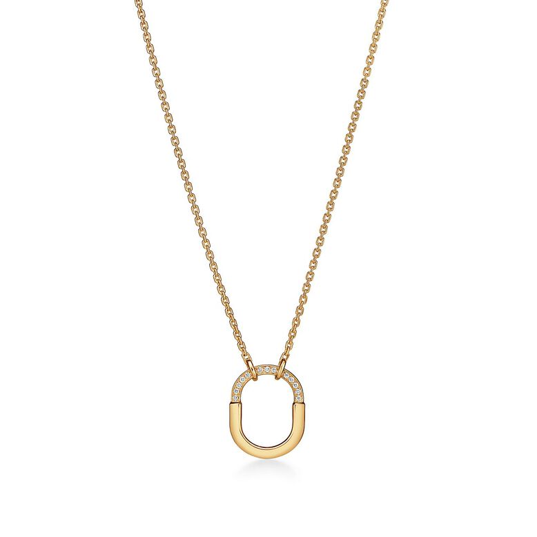 Tiffany Lock Small Pendant in Yellow Gold with Diamonds, , hi-res
