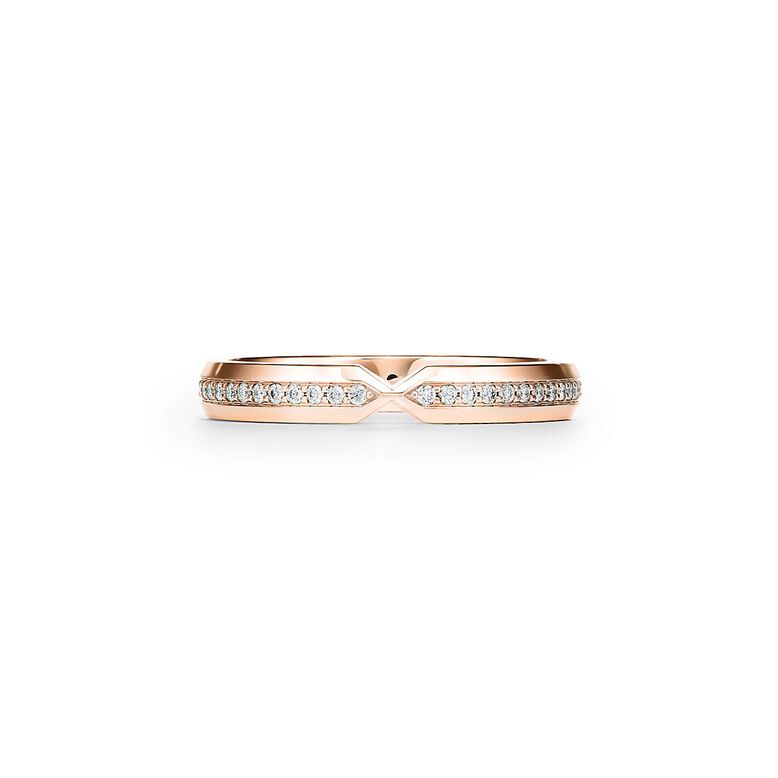 The Tiffany&reg; Setting nesting narrow band ring in 18k rose gold with diamonds. - Size 8 1/2, , hi-res