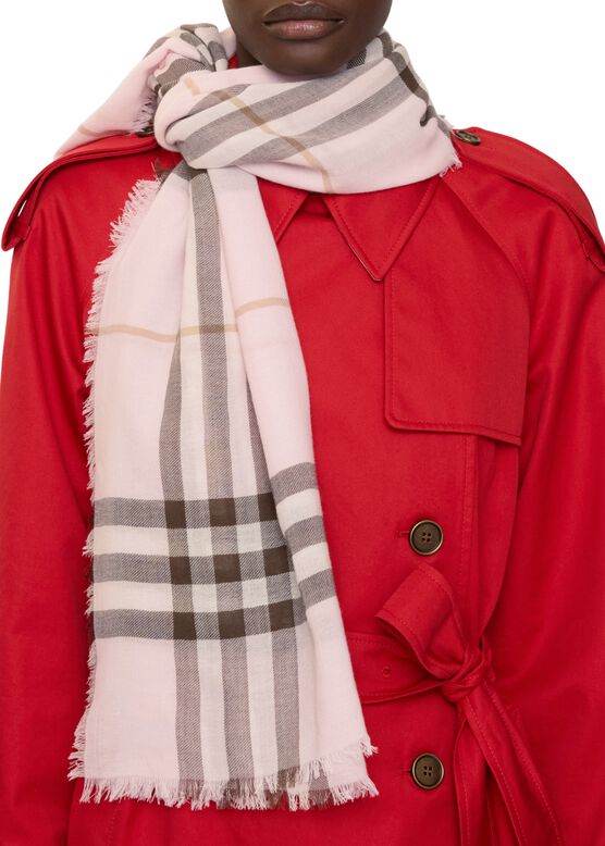 Wide Check Wool Scarf, , hi-res