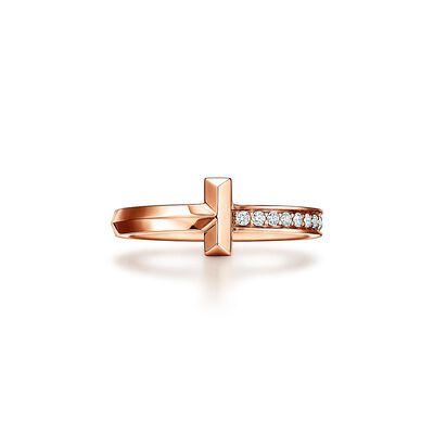 Tiffany T T1 Ring in Rose Gold with Diamonds, 2.5 mm - Size 6 1/2