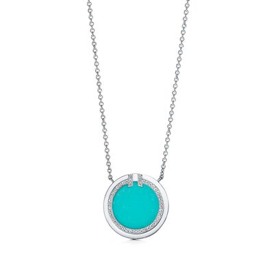 Tiffany T diamond and turquoise circle pendant in 18k white gold