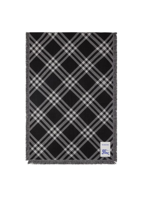 Wide Check Wool Silk Scarf, , hi-res