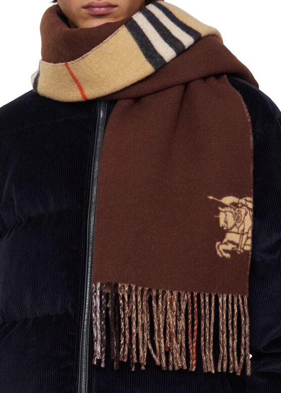 Wide Reversible Check Cashmere Scarf, , hi-res
