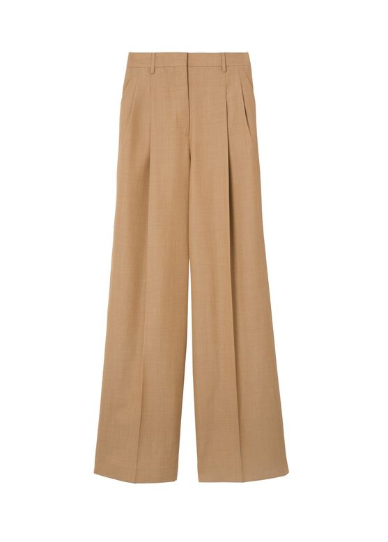 Pleated Wool Wide-leg Trousers, , hi-res