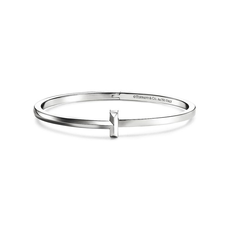 Tiffany T T1 Narrow Hinged Bangle in White Gold - Size Small, , hi-res