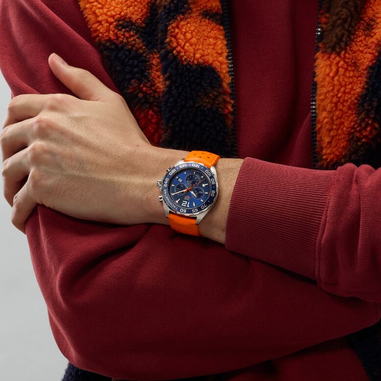 Formula 1 Chronograph 43mm Mens Watch Orange Rubber Strap, , hi-res