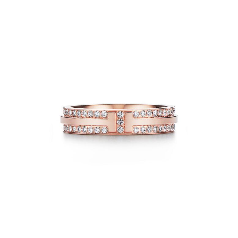 Tiffany T Narrow Pav&eacute; Diamond Ring in Rose Gold - Size 5 1/2, , hi-res