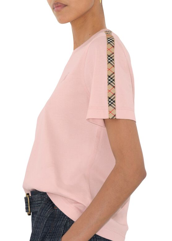 Check Trim Cotton T-shirt, , hi-res