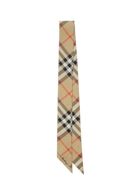Skinny Contrast Check Silk Scarf, , hi-res