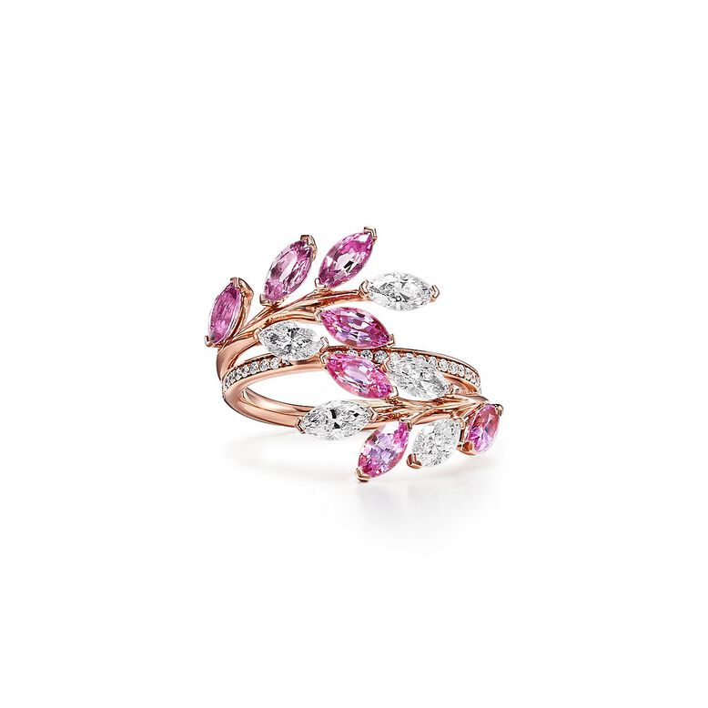 Tiffany Victoria&reg; vine bypass ring in 18k rose gold with sapphires and diamonds - Size 7, , hi-res